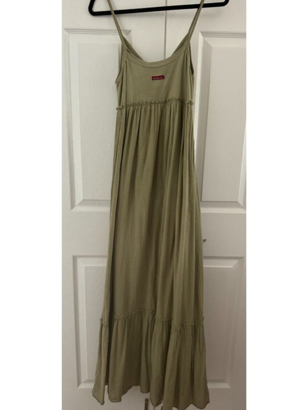 HARDTAIL V-Neck Maxi Tiered Ruffled Dress Sundress, Olive Green, XS - Picture 4 of 7